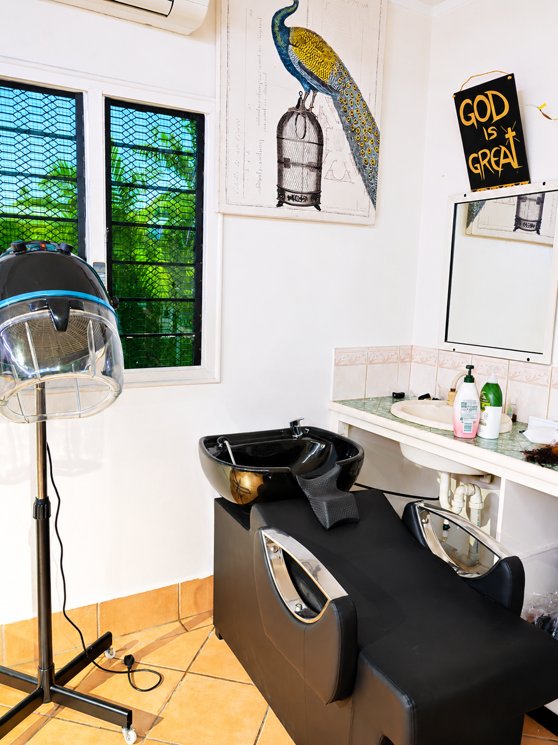 Hair washing area inside Ideal African Salon in Namaka, Nadi