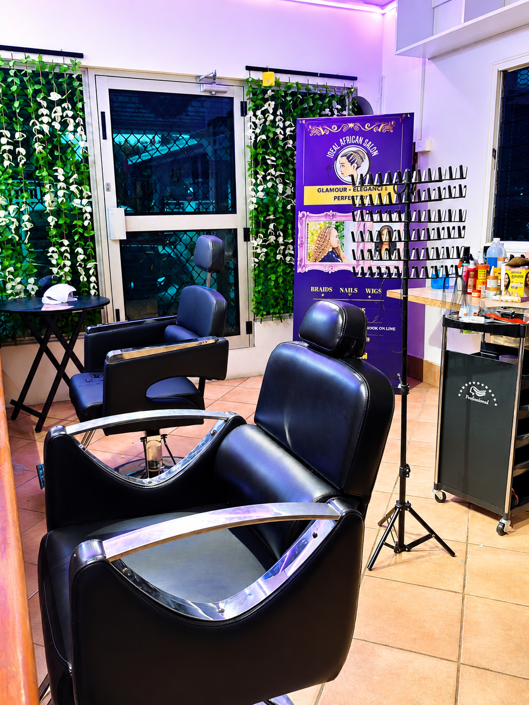 Main styling area inside Ideal African Salon in Namaka, Nadi